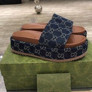 Gucci Blue and Brown Platform Shoes